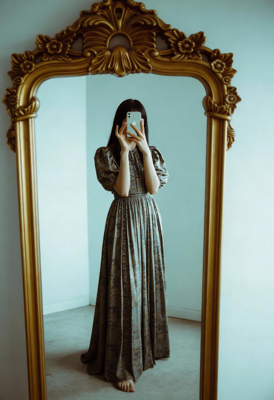 Vintage Bloom Puff-Sleeve Gown